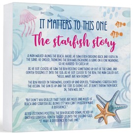 Summer Beach Decor Starfish Story Wood Sign Beach Bathroom Bedroom Decorations Farmhouse Home Table Desk Decor (5 x 5 Inches)