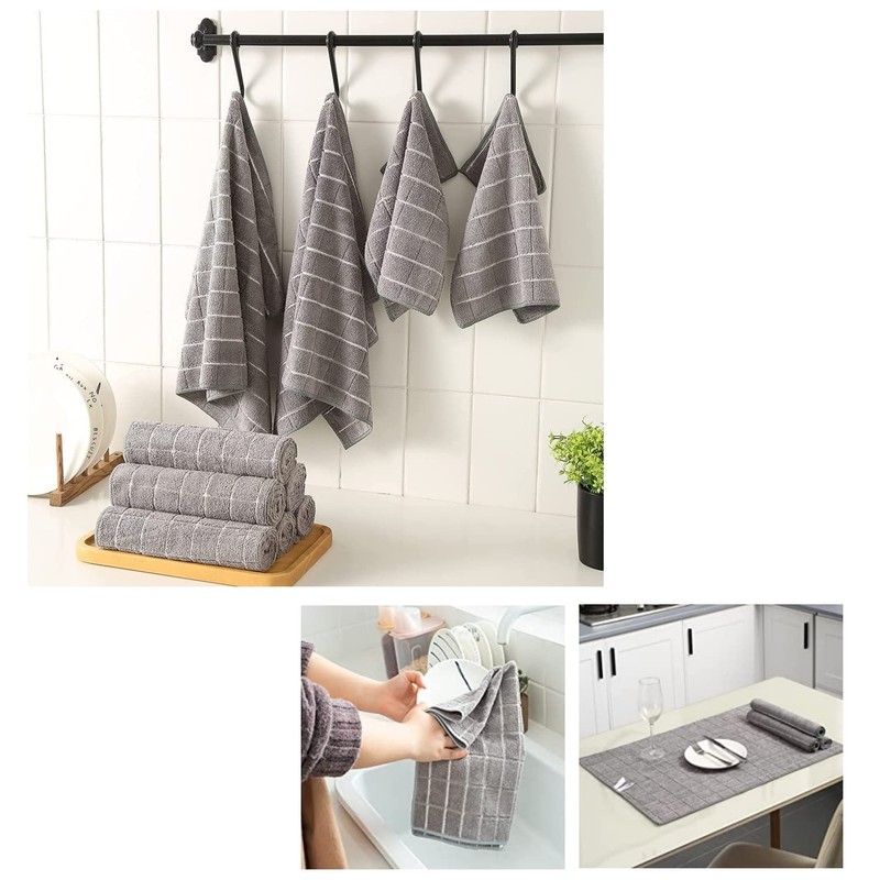 Yamfurga 6 Packs Classic Style Microfiber Kitchen Dish Cloth and