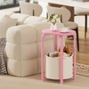 TUTOTAK Oval End Table with Woven Storage Basket, Pink Small