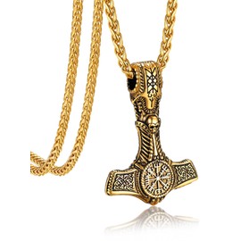Bandmax Stainless Steel Gold Pendant for Men Viking Nordic Thor's Hammer Necklace Mens North Punk Rock Biker Necklace Jewelry Gift