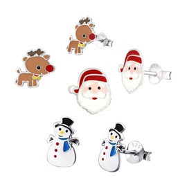 Snowman, Santa Claus & Reindeer Earrings - Sterling Silver Christmas - 3 Pairs