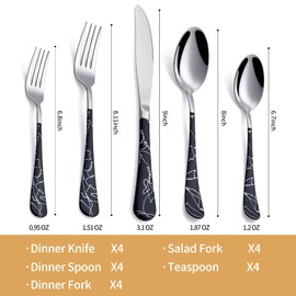 LKTDYMEG 20-Piece Black crack Silverware Set 18/0 Stainless Steel Silverware Set Black crack Handle Cutlery Set Service for 4 Dinner Knives Forks Spoons Set Flatware Set Finish Dishwasher Safe