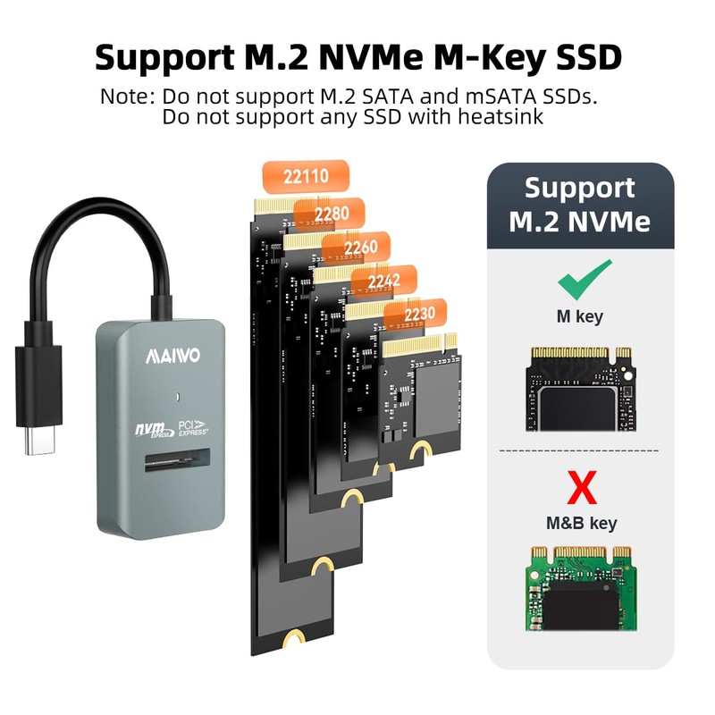MAIWO M.2 NVMe to USB Adapter, USB C PCIe NVMe