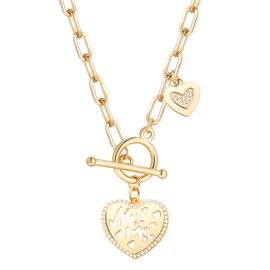 DoreenBeads Mama Heart Toggle Necklace for Women-18K Gold Plated Paperclip Chain Necklace with Front Toggle Clasp Jewelry Gift 20"