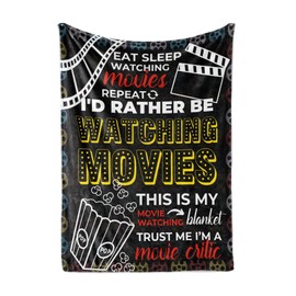 Movie Lover Gifts, Movie Night Blanket, Perfect for Birthday/Christmas, 50'' x 65'' Unique Design Flannel Plush Blanket, I'd Rather be Watching Movies