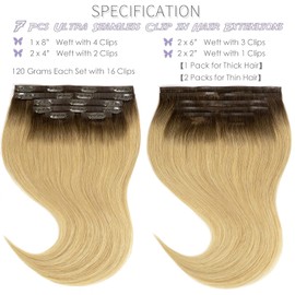Lacer 16 INCH Clip in Hair Extensions Real Human Hair Seamless Hair Extensions 7 PcsClip in Human Hair PU Glue Weft 110g R#4/18