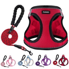 PUKAKO Puppy Harness and Leash Set, Small Dog Harness and Leash Set, Step in Small Size Harness with Soft Mesh and Reflective Bands for Extra-Small/Small Dogs, Red， M