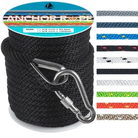 3/8 Inch 100 FT Anchor Rope, Boat Anchor Rope Solid Braid MFP, Anchor Line with 316 Stainless Steel Thimble and Snap Hook - Black