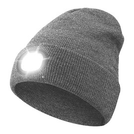 2025 Bluetooth Beanie with Light Wireless Beanie Hat with Headphones Built-in Speaker Mic Rechargeable LED Skullcap Winter Beanie Headlamp Cap Gifts for Men & Women Black - Color: Gray (No Bluetooth Headset Function)