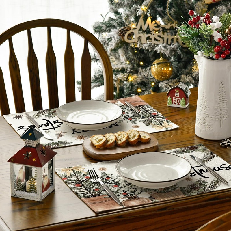 Artoid Mode Xmas Trees Holly Pine Cone Merry Christmas Placemats