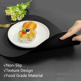 Herda - Juego de 4 manteles individuales de piel para comedor lavables y lavables para mesa redonda cuadrada fácil de limpiar para cocina, patio, interior, exterior, piel negra, paquete de 4