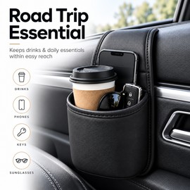 Car Door Cup Holder for Drinks and Small Essentials – PU Leather Hanging Storage Organizer for a Tidier Car Interior