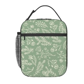 VANZEV Sage Green Lunch Box for Adults Kids Women Men Botanical Herbs Plants Lunch Bag Cooler Tote Reusable Insulated Lunch Bag Container Gifts for Office Picnic Travel Work School