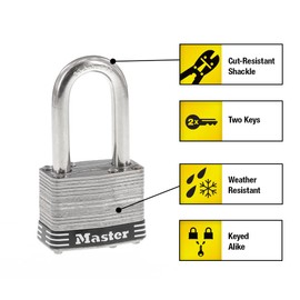 Master Lock 1SSTLF Stainless Steel Outdoor Padlock with Key, 2 Pack Keyed-Alike