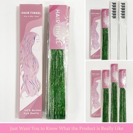 ShowJarlly Green Hair Tinsel 18 Pcs Clip in Hair Tinsel Kit for Girls 20 Inch Glitter Hair Extensions Heat Resistant Colored Hair Extensions for Kids Clip Ins Festival Accessories for Women