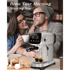 Espresso Machines 20 Bar with LED Touchscreen, Adjustable Temperature(185~203°F) Timing(25~60s), Compact Stainless Steel Coffee Maker with Milk Frother Steam Wand for Home Cappuccino & Latte Maker