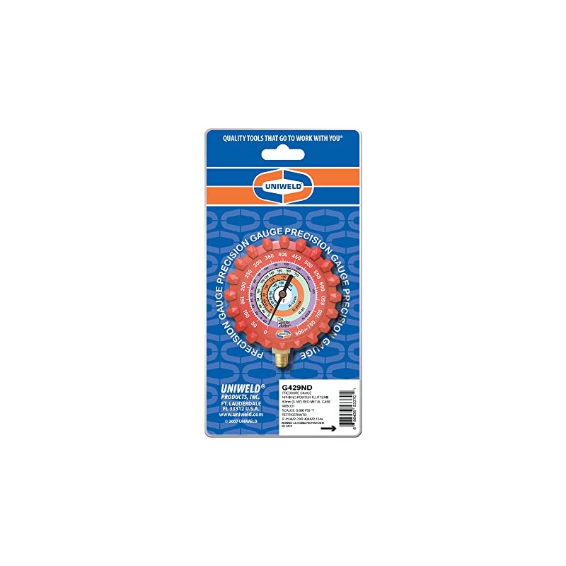Refrigerant Gauge, Red, 3-1/4" L, 800 psi