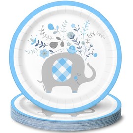 Unique 78394 7" Round Elephant Dessert Plates - Blue (Pack of 8)