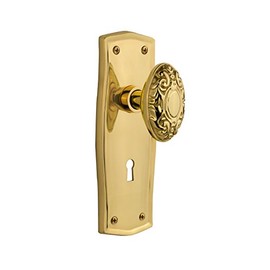 Nostalgic Warehouse Prairie Plate with Keyhole Victorian Knob, Passage - 2.75", Unlacquered Brass