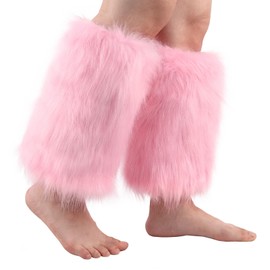 HAOAN Women Faux Fur Leg Warmers Furry Boot Cuffs Covers Winter Warm Costume Props Pink