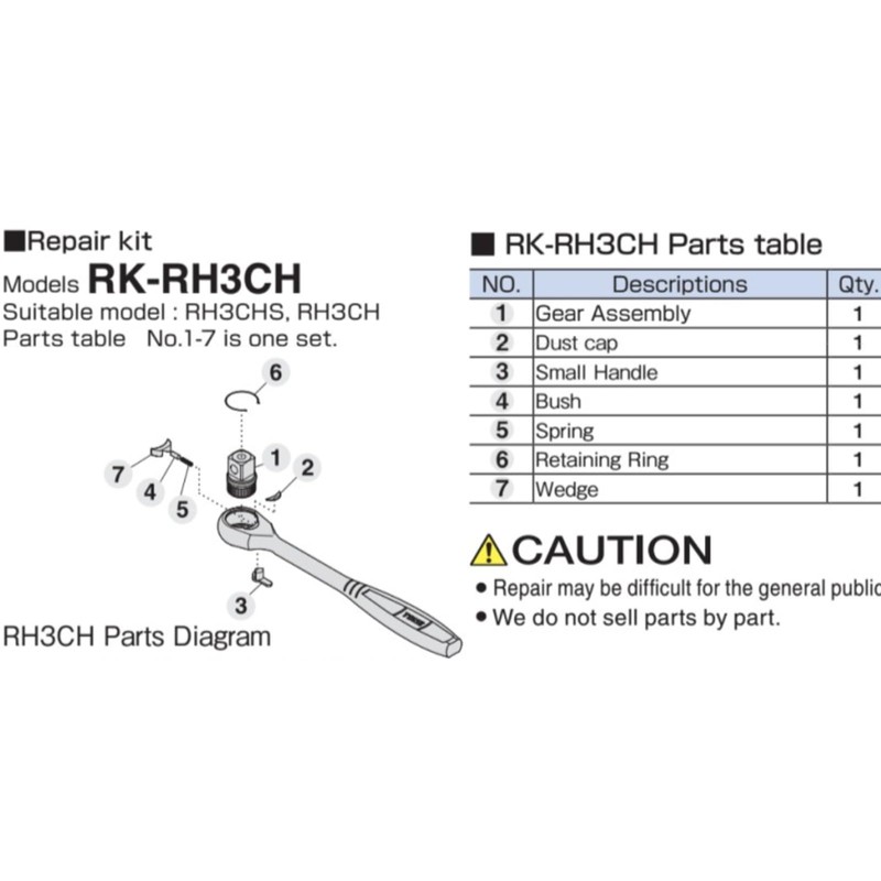 Tone Ratchet Handle Repair Kit RK-RH3CH for 3/8-Inch (9.5-mm) Drive