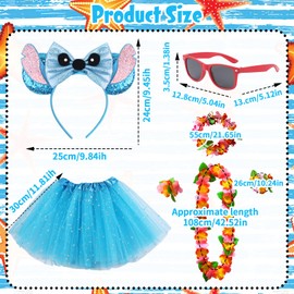 Carreuty 7 Pcs Mouse Fancy Dress Sets for Kids, Sequin Bow Ears Headband Sunglasses Skirt Hawaii Leis Hawaii Headbands Leis Garlands, Fun Fancy Dress Supplies for Girls Boys Trips Party Cosplay