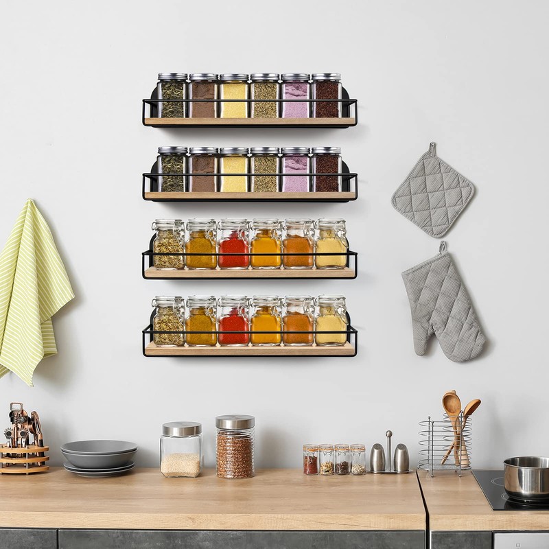 TJ.MOREE 4 Pack Spice Rack Wall Mounted Rustic Style Hanging