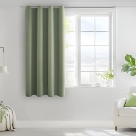 MRTREES Thermal Curtain, Opaque Green, Short Curtains with Eyelets, Opaque Curtains, Cold Protection, 160 cm Long, 140 cm Wide, 1 Piece, Short Curtain for Bedroom, Children's Room