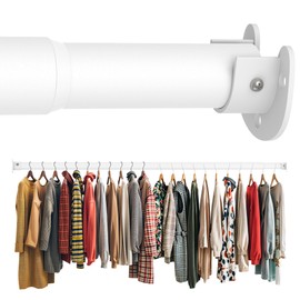 AeedWisp Closet Rod 17-39 Inches, Adjustable Heavy Duty Metal White Closet Rods for Hanging Clothes 1.3 Inches Diameter for Wardrobes Laundry