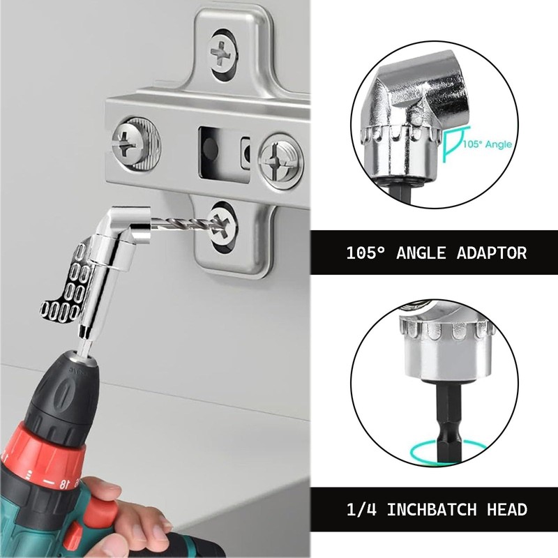 2 Pcs Right Angle Drill Attachment, 105 Degree 1/4 Right