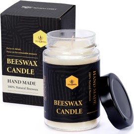 Natural Beeswax Jar Candles ，Organic Emergency Candles in Glass - Smokeless Slow Burnning | 36 Hours Long Burning Time - White