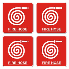 dealzEpic - Fire Hose Sign Sticker - Self Adhesive Peel and Stick Waterproof Vinyl Decal - 3.94x3.94 inches | Pack of 4 Pcs