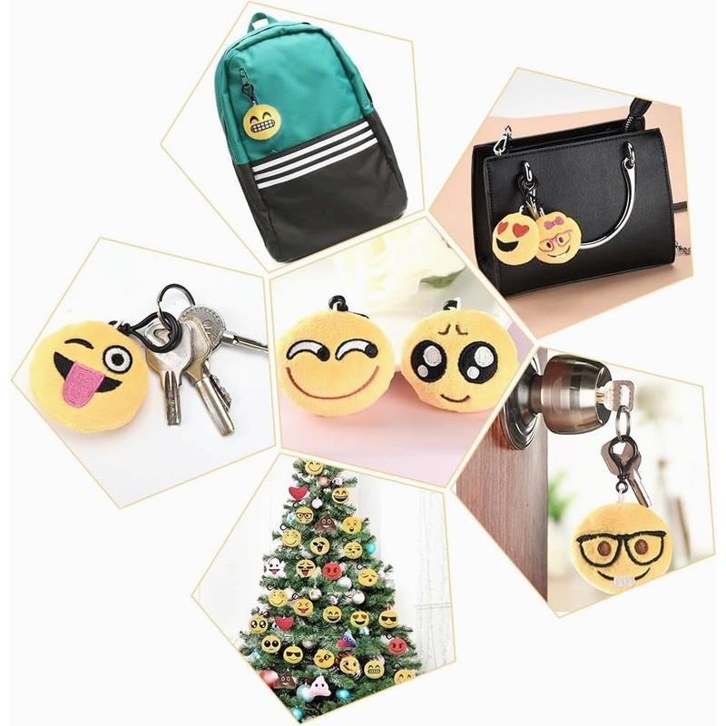 OHill 60 Pack Mini Plush Emoticon Keychain Mini Pillows Key