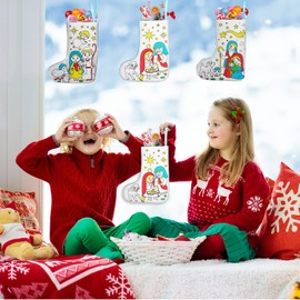 HONMOK Nativity Crafts for Kids, 6 Pack Nativity Scenes Stockings with Colour Pen, Jesus Birth Stockings, Christmas Tree Ornaments, Make Your Own Christian Bible Craft, Xmas Decor for Home Fireplace