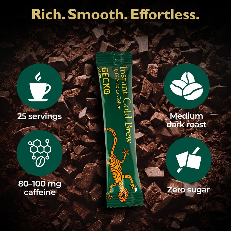 Gecko Coffee Instant Cold Brew, Craft Instant Coffee Sticks, 100%
