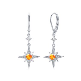 REDSUN Moonstone Earrings 925 Sterling Silver Eight-Tone Star / Moon Hanging Earrings Rainbow Moonstone Jewellery for Girls Mother Daughter Ladies Girlfriend Gift, Sterling Silver