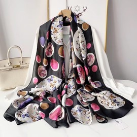 WEIGEER Silk Scarf Women Chiffon Shawl Red Scarf Neck Cief Long Head Wrap Thin Scarf Beach Women Hijab Belt Vintage Bridal Shawl Binder Chiffon Scarf Colourful Cloth L180/W90 (Purple-black)