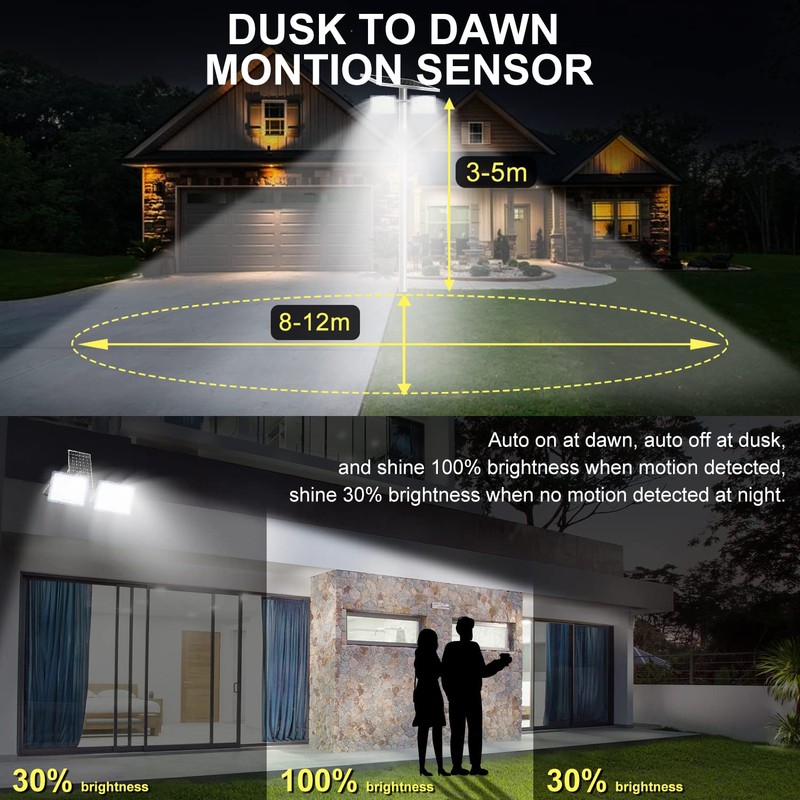 Gebosun 100W 12000LM Solar Flood Light Outdoor with Separate Panel,