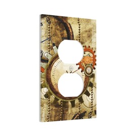 Retro Steampunk Clocks and Gears 1 Gang Outlet Covers Duplex Receptacle Wall Plate Decorative Electrical Faceplate Lightswitches for Farmhouse Home Kitchen Decor