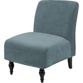 TOPYUMH Velvet Armless Accent Chair Covers Luxury Thick Velvet Chair Slipcovers, Removable Furniture Protector for Living Dining Room Hotel, Stone Blue