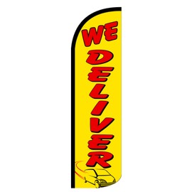 "Pizza/We Deliver" - 2 Pack of NEOPlex King Size Windless Swooper Feather Flag Sets - Includes 2 Swooper Feather Flags, 2 Flagpoles, and 2 Ground Spikes