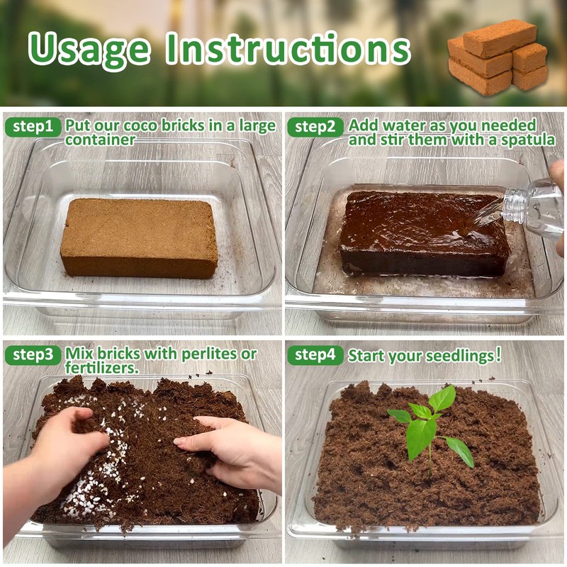 Riare 6pcs Organic Coco Coir Bricks Soil Blocks- 100% Natural