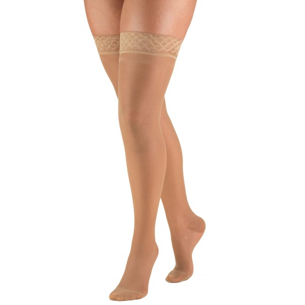 Truform Sheer Compression Stockings, 15-20 mmHg, Women's Thigh High Length, 20 Denier, Beige, Large