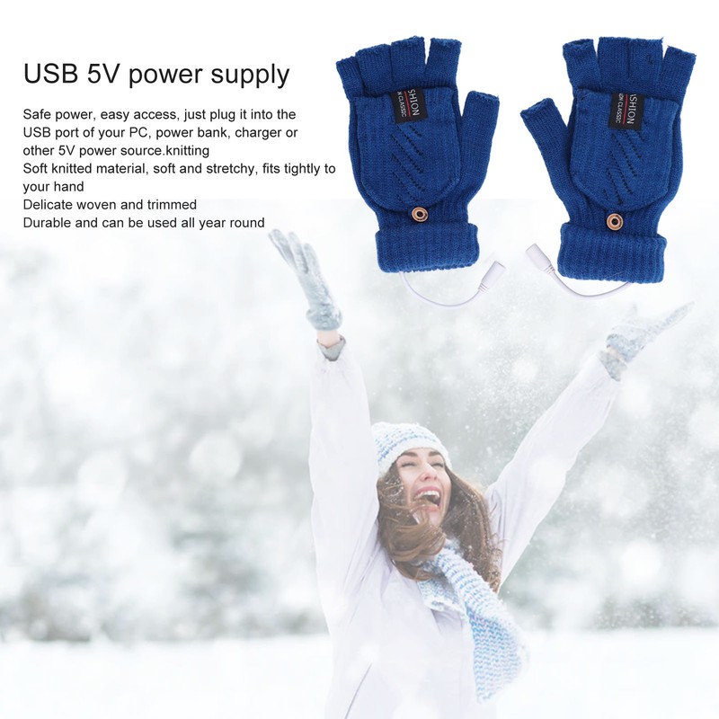 1 Pair USB Heated Gloves Electric Heating Thermal Knitting Gloves