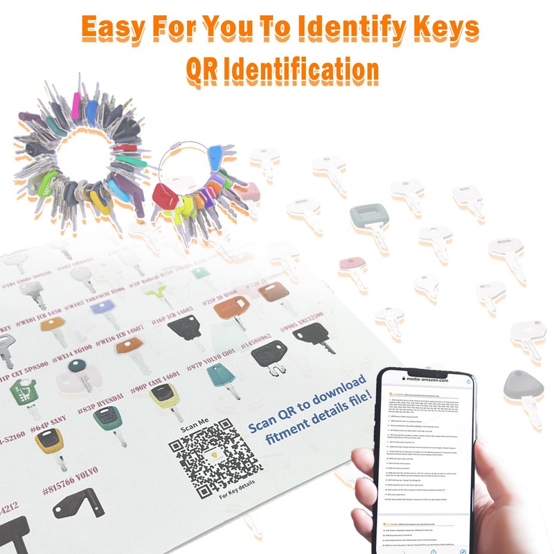 105PCS Non-Duplicate Heavy Equipment Keys Master Set, Construction Ignition Key