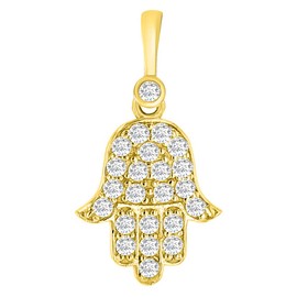 Jewelry America 14k Yellow Gold Mini Hamsa Hand of Fatima Charm Pendant with Cubic Zirconia