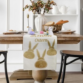 QINJIEJIE Table Runner Easter Linen Easter Rabbit Easter Egg Easter Decoration Table Runner Washable for Easter Party Room Home Kitchen Dining Table Festival Decoration 180 x 35 cm