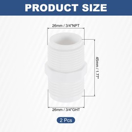 sourcing map 2 Pcs Garden Hose Adapter, Male 3/4" NPT x 3/4" GHT Garden Hose Fitting Male Plastic Connector for Tank and Pool Pump Hoses, White