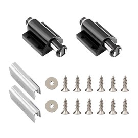 2Pcs Black Drawer Push to Open Catches with Fixing Screws, Cabinet Door Magnetic Touch Latch for Kitchen, Bedroom, Office(Single Touch with Clip)