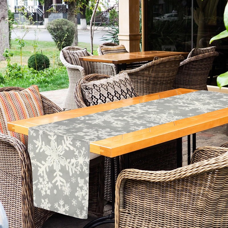ZYKORT Winter Table Runner, Grey Snowflake Table Runner, 183 x